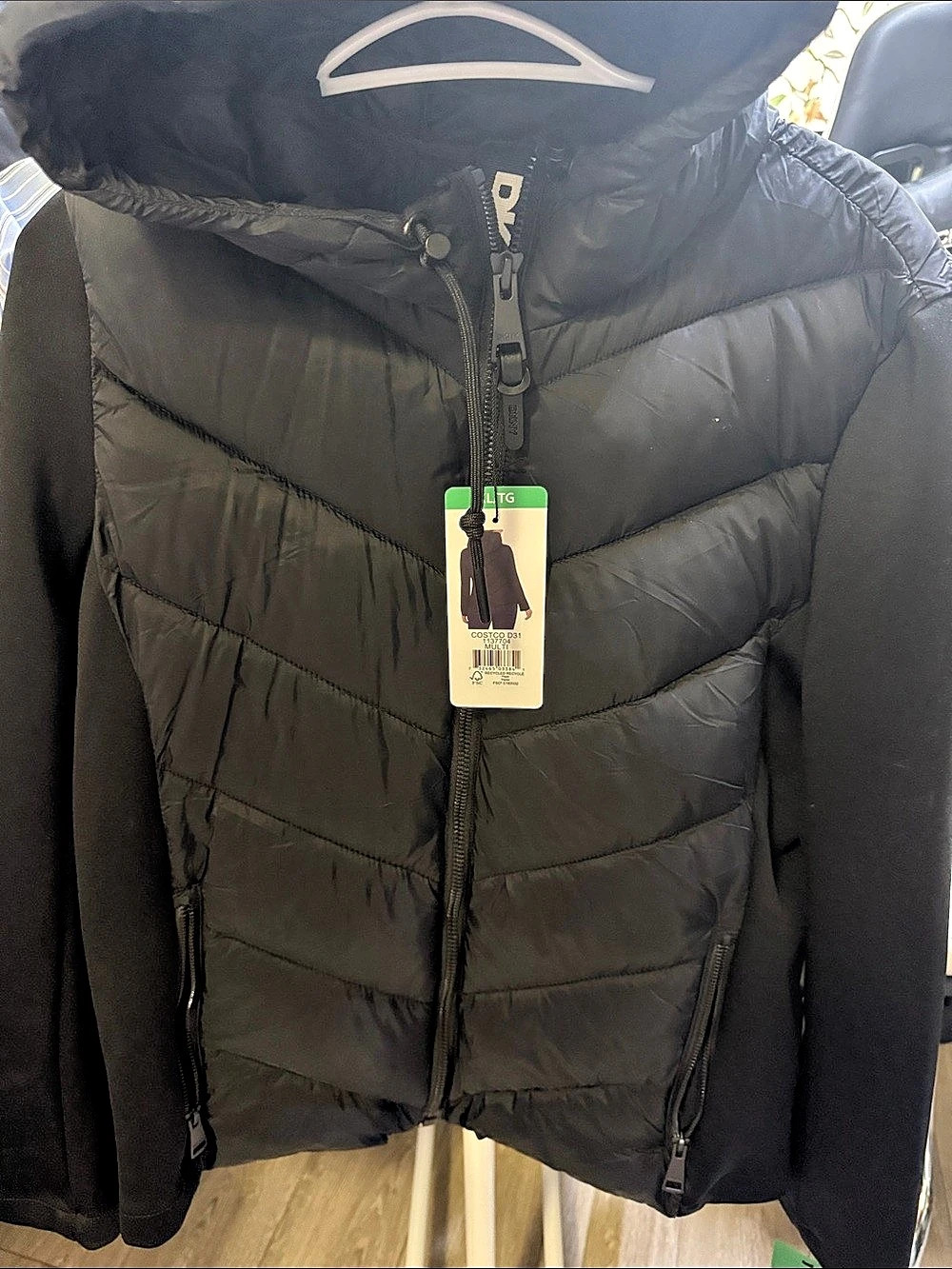 DKNY Women's Mixed Media Jacket Black Puffer XL